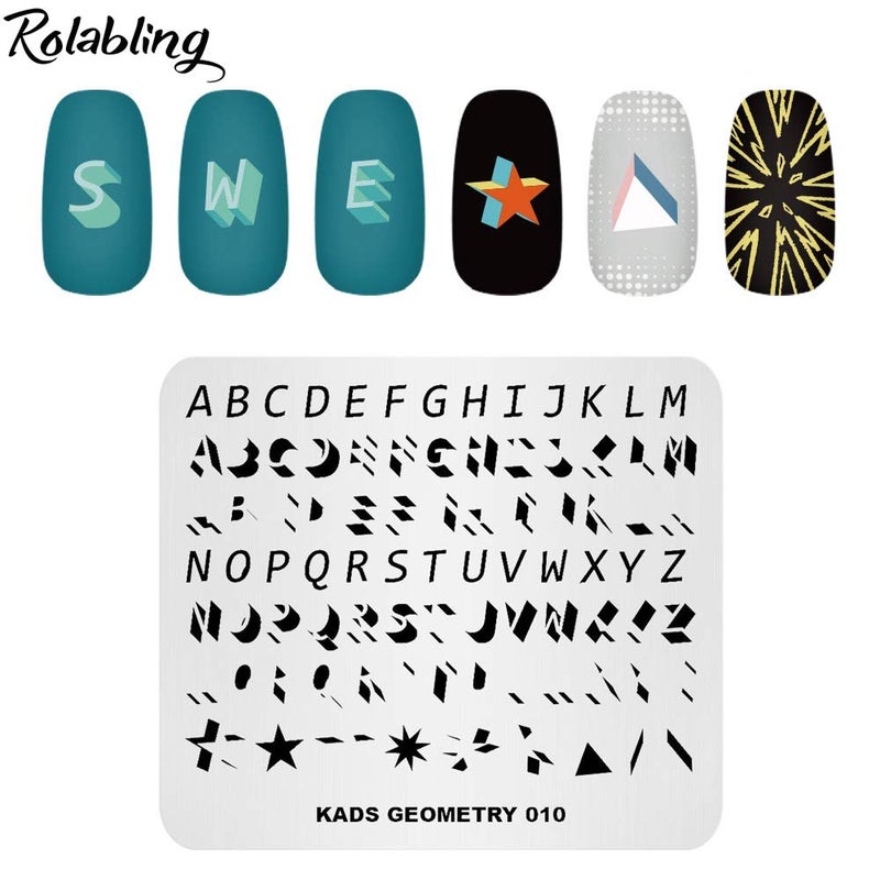 Rolabling Nail Stamping Plate Fashion Geometry Words Letters Stars Patterns Theme Multi-Pattern Stamp Print Image Stamp Template Nail Art for Nail Design - Image 2